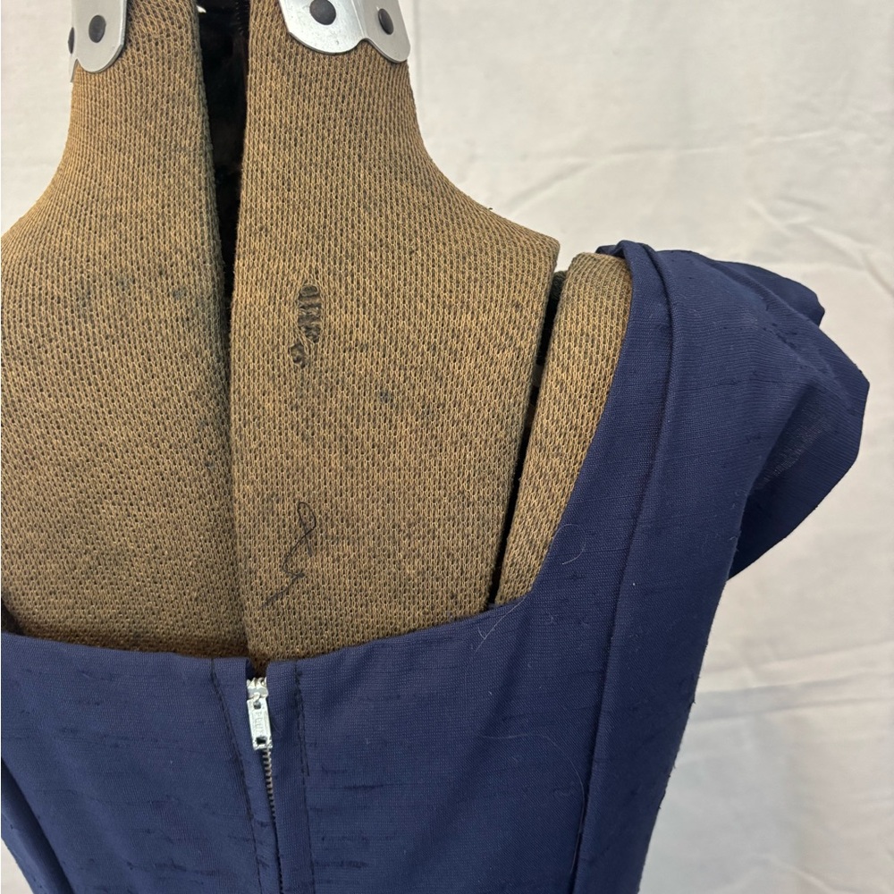 Vintage 60s Mod Navy Blue Textured Cotton Dress Suit Polka Dot Lining Jacket S - Picture 6 of 12